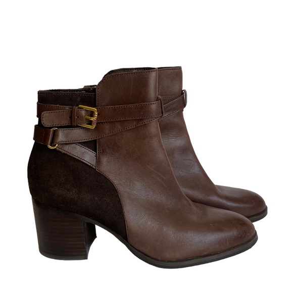 Lauren Ralph Lauren Brown Gersha Suede Leather Ankle Boot Buckle - Picture 1 of 8